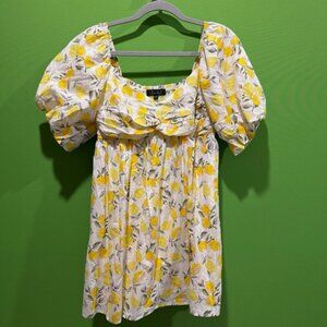 Trixxi Lemon Printed Puff Sleeve Mini Dress or Long Blouse SZ L